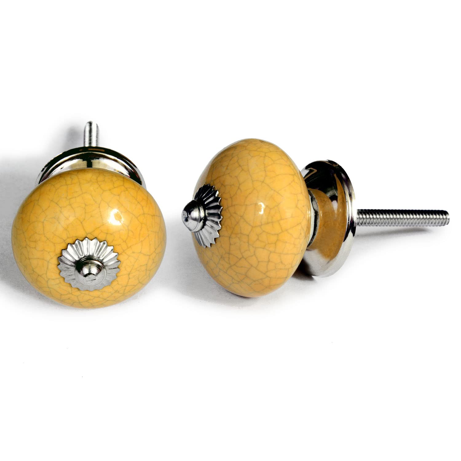 Nacnic Juego De 8 Pomos Tiradores De Cerámica En Amarillo Y Blanco Para Armarios Y Baño