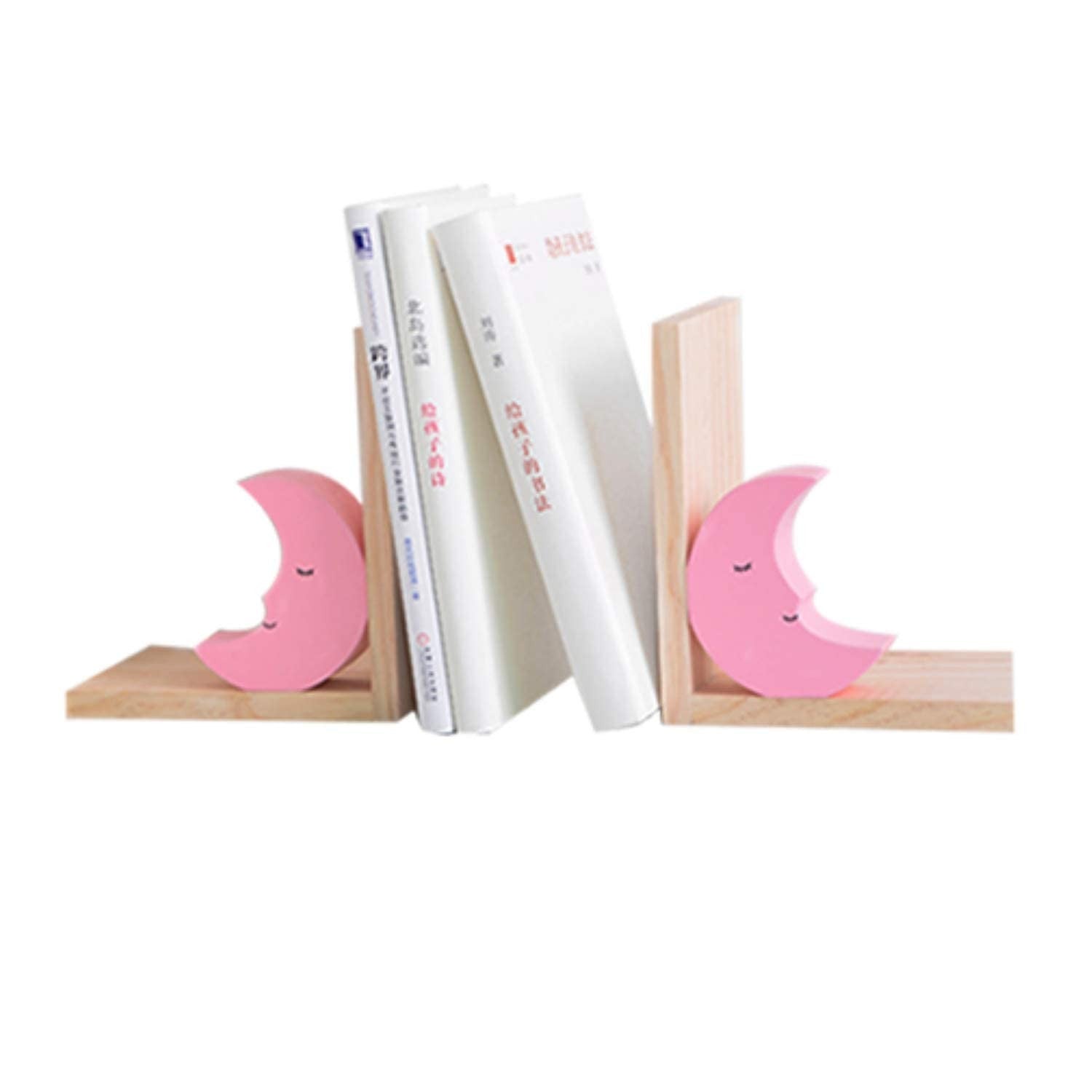 Nacnic Juego De Dos Sujetalibros De Madera Con Diseño De Luna Rosa Para Niños