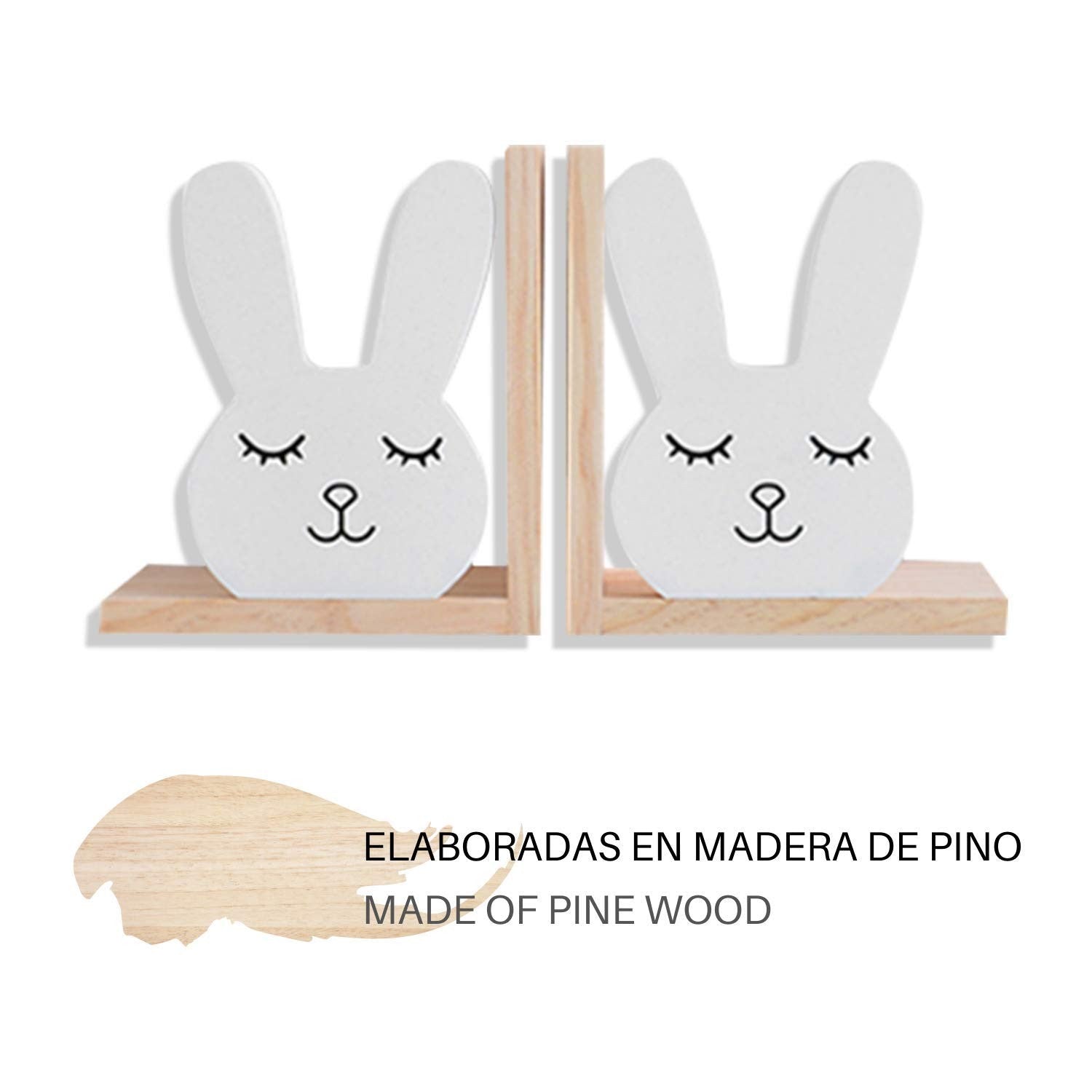 nacnic Juego de Sujetalibros de Madera con Diseño de Conejito en Estilo Nórdico para Niños