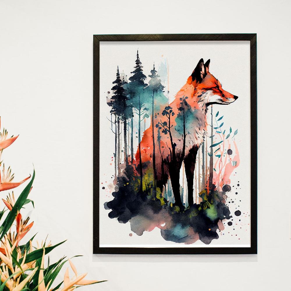 Nacnic Lámina Acuarela De Zorro En El Bosque Nacnic
