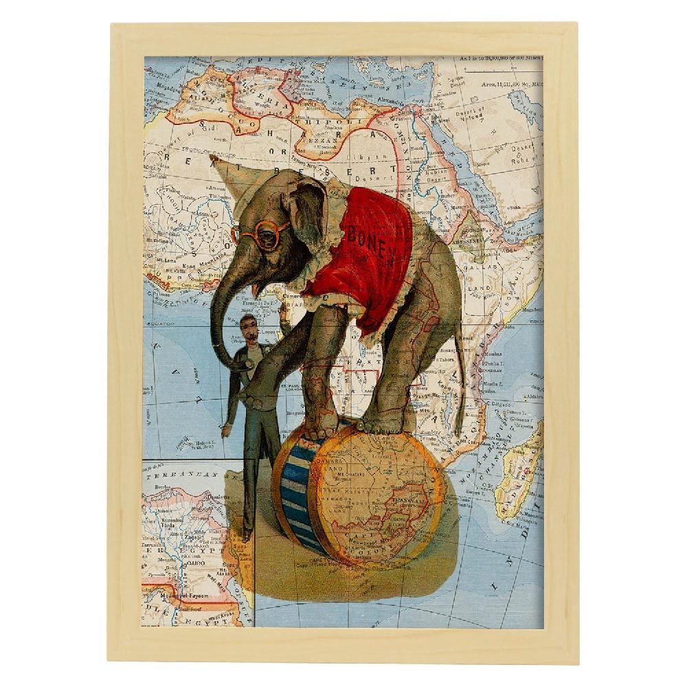 Nacnic Lámina Ambulante Desde África Con Diseño De Objetos En Mapas Vintage