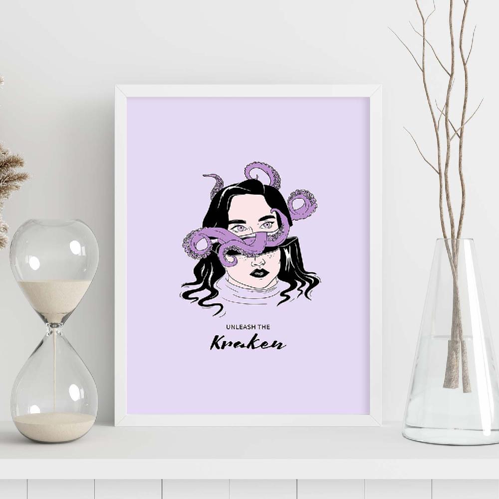 Nacnic Lámina Artística De Kraken Con Ilustración De Mujer