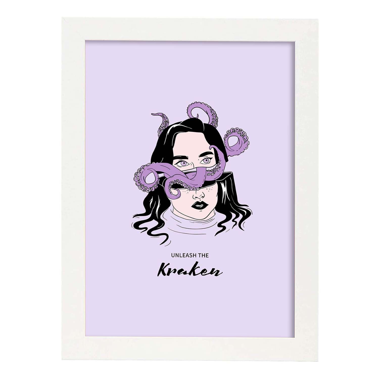 Nacnic Lámina Artística De Kraken Con Ilustración De Mujer
