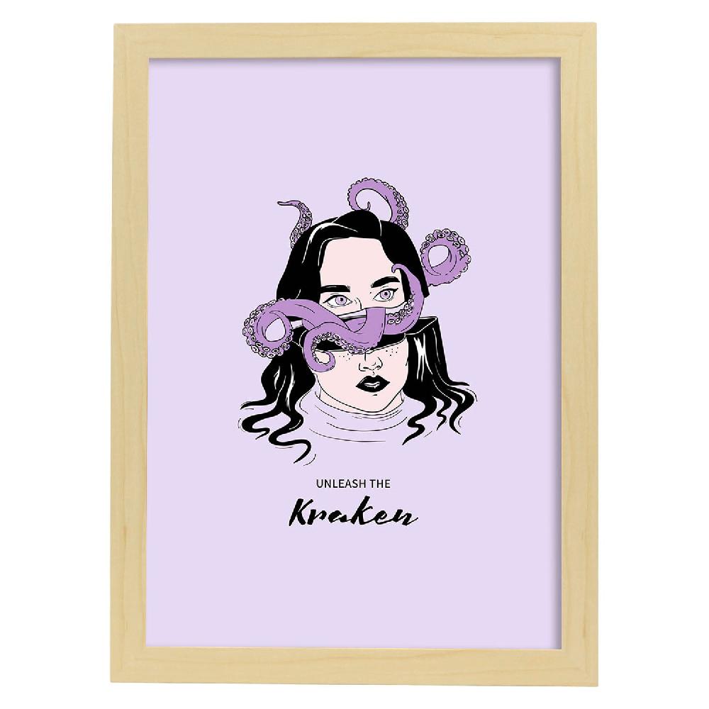 Nacnic Lámina Artística De Kraken Con Ilustración De Mujer