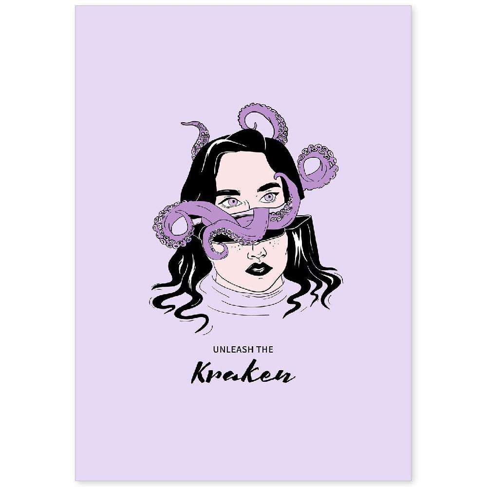 nacnic Lámina Artística de Kraken con Ilustración de Mujer