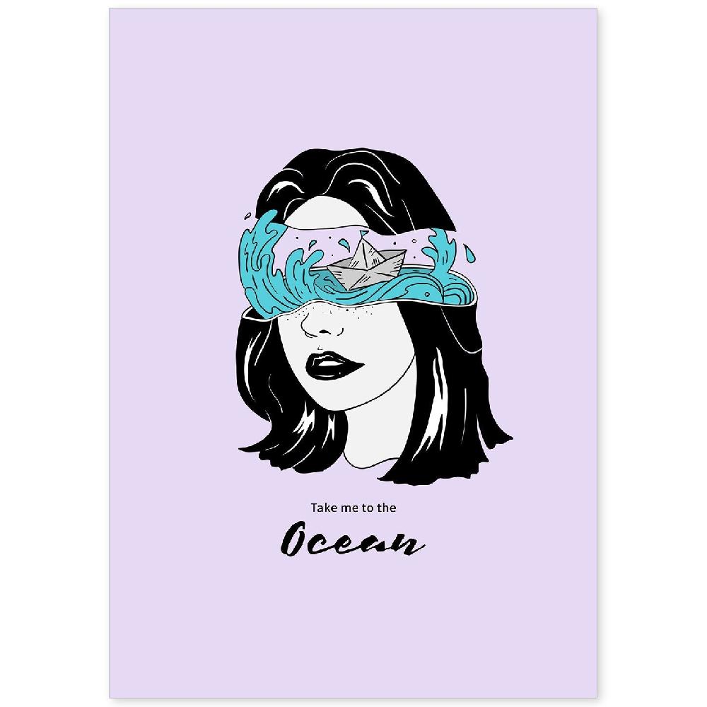 nacnic Lámina Artística Llevame al Mar con Ilustración de Mujer