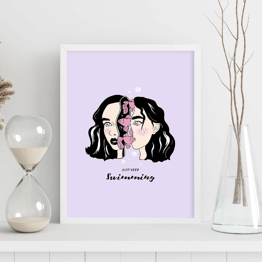 Nacnic Lámina Artística Sigue Nadando Con Ilustración De Mujer
