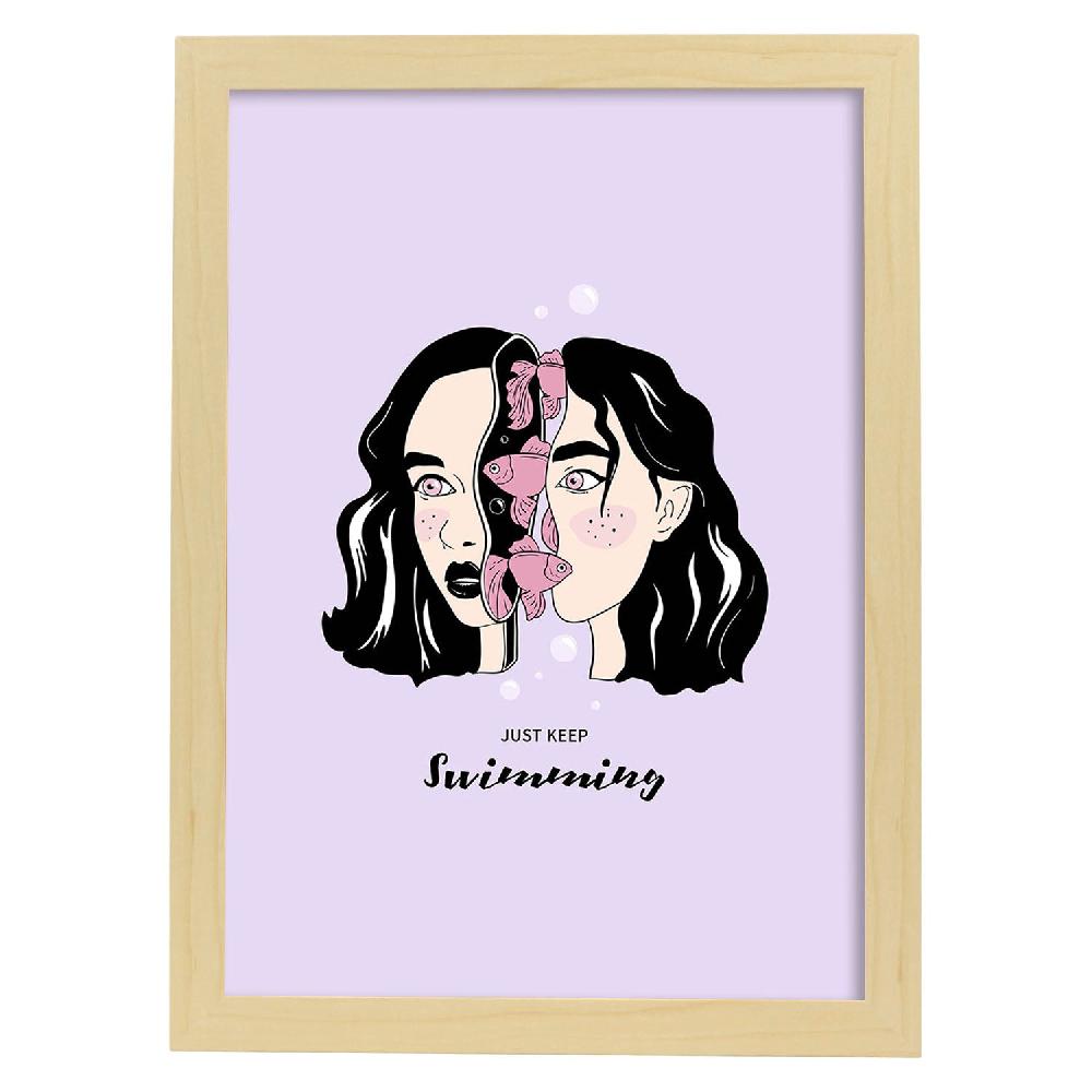 Nacnic Lámina Artística Sigue Nadando Con Ilustración De Mujer
