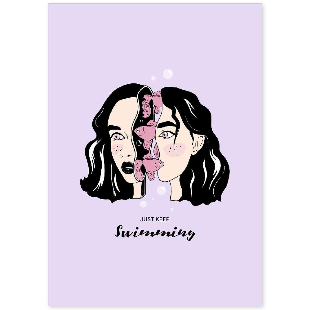 nacnic Lámina Artística Sigue Nadando con Ilustración de Mujer