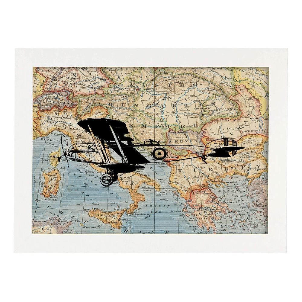Nacnic Lámina Avioneta A Europa Con Diseño De Mapas Vintage