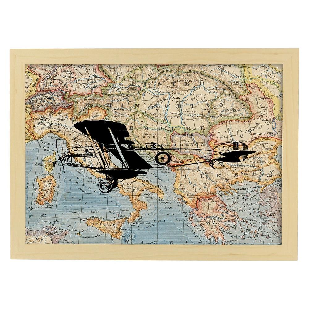 Nacnic Lámina Avioneta A Europa Con Diseño De Mapas Vintage