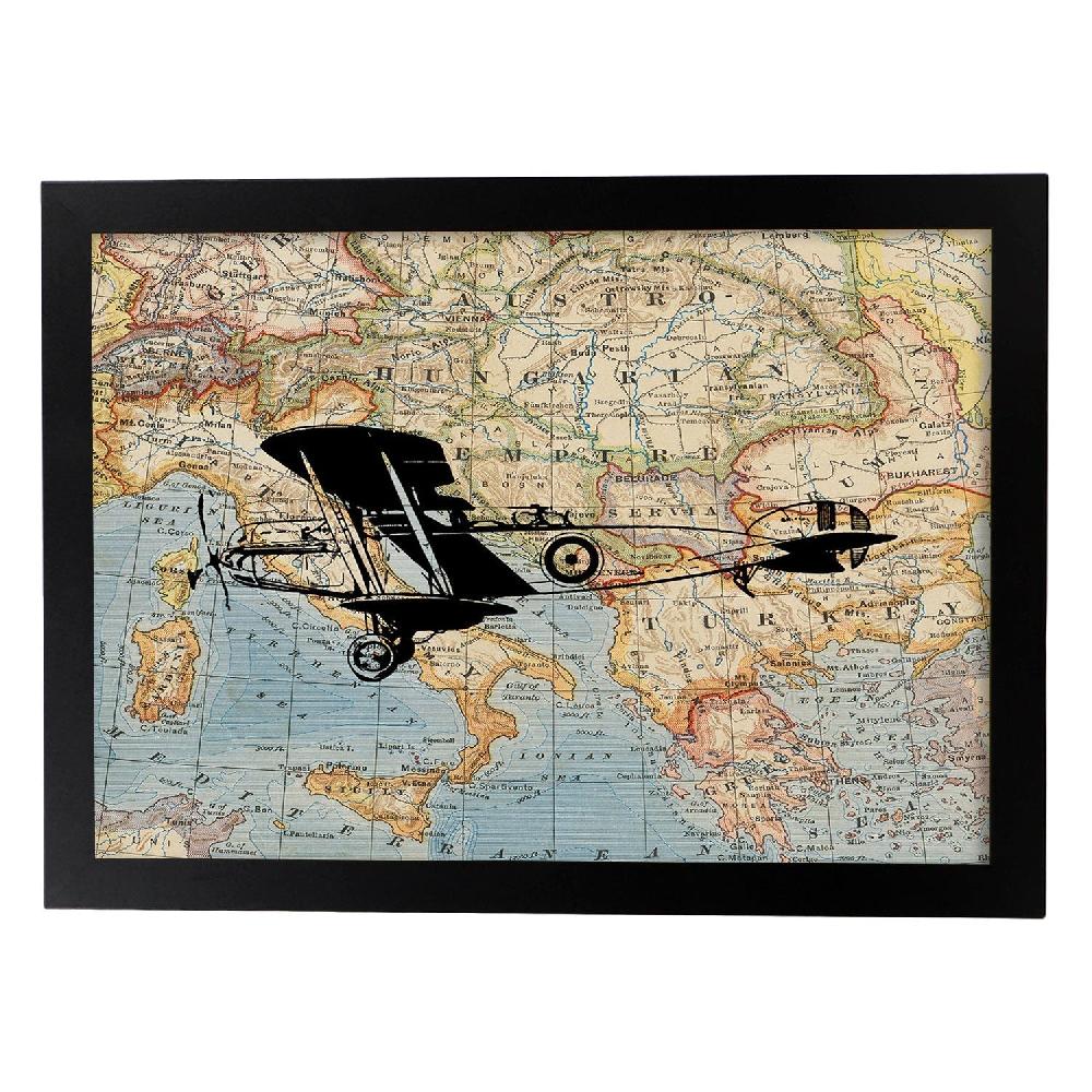 Nacnic Lámina Avioneta A Europa Con Diseño De Mapas Vintage