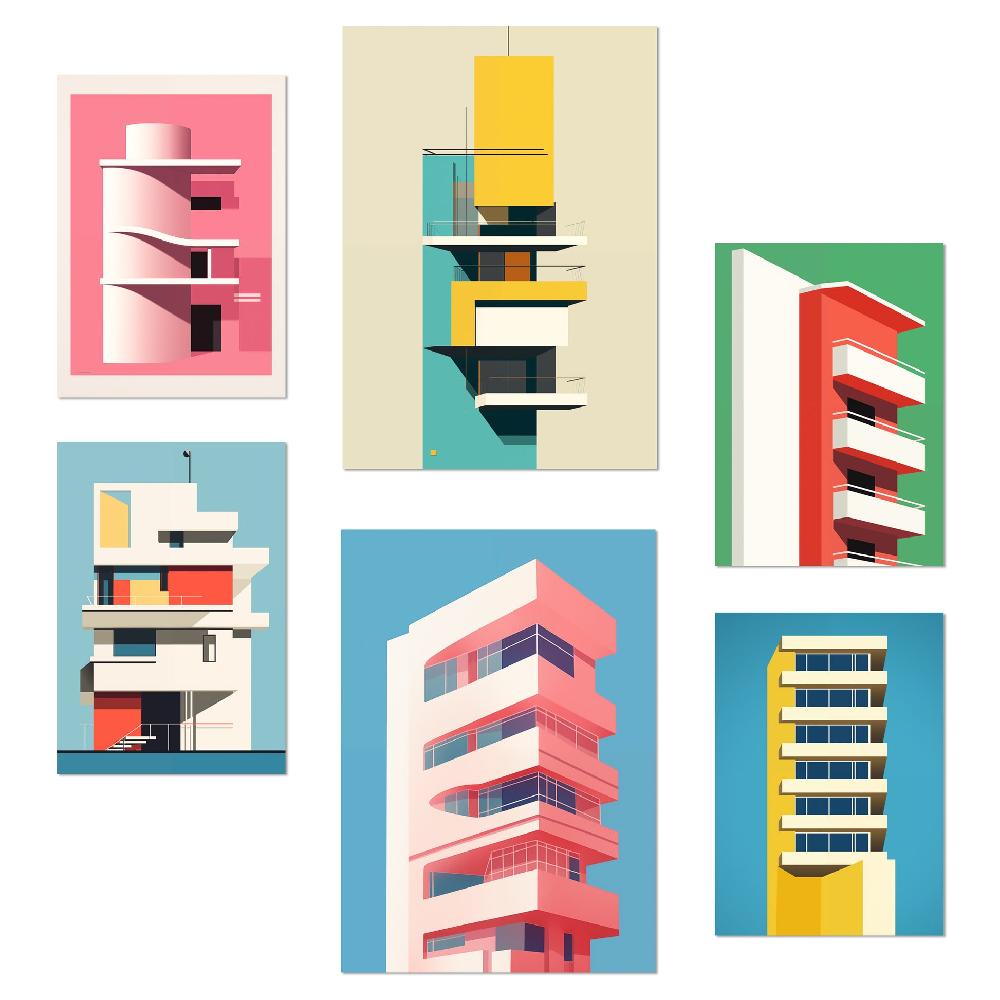 nacnic Lámina Bauhaus Arquitectura Rosa Rojo Verde Aul