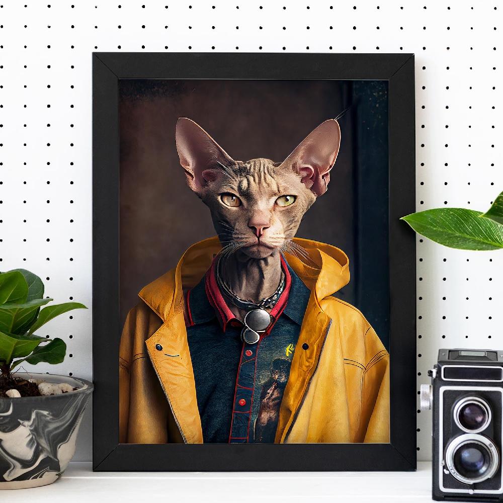 Nacnic Lámina De Arte De Pared De Gato Peterbald Nacnico Con Ropa Humana