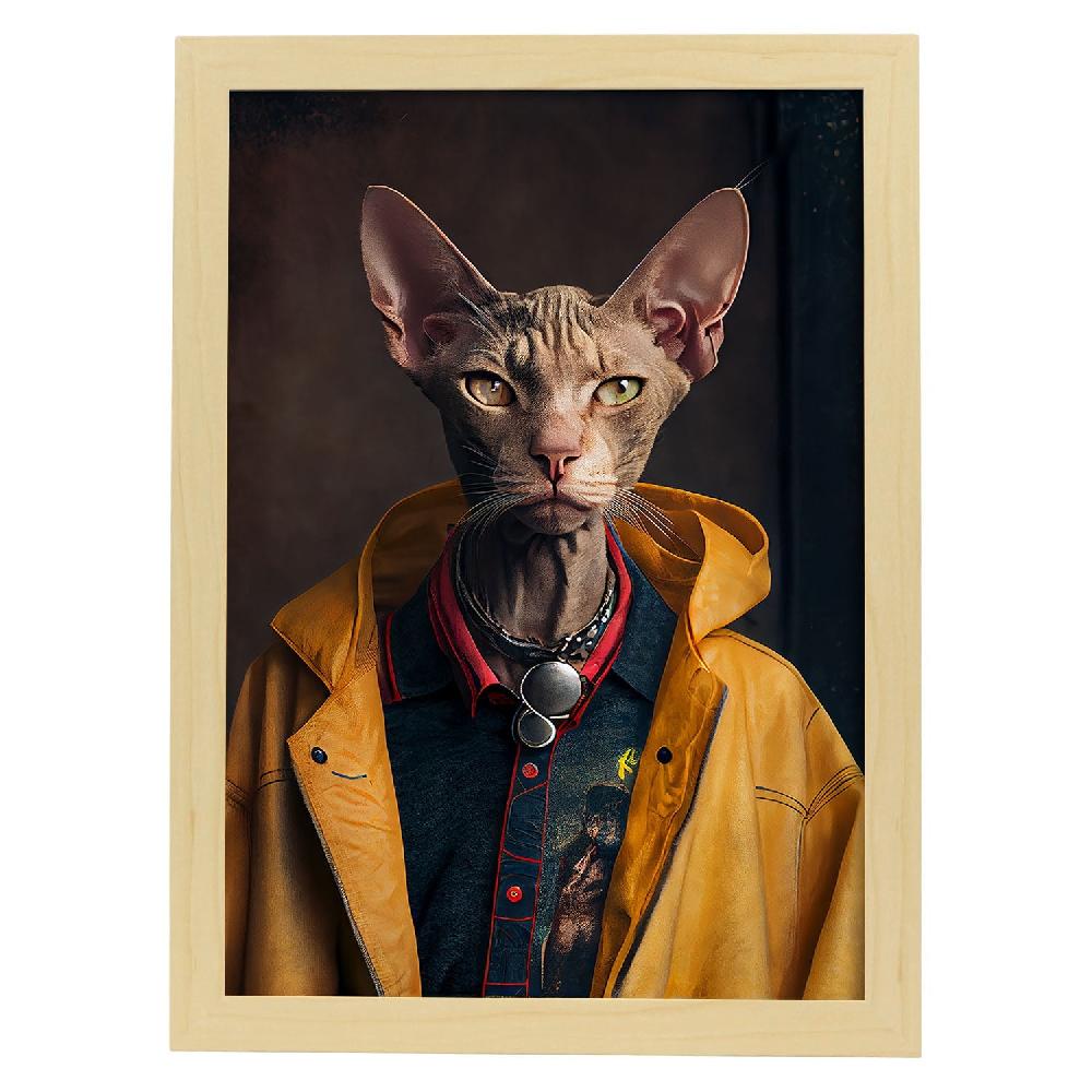 Nacnic Lámina De Arte De Pared De Gato Peterbald Nacnico Con Ropa Humana
