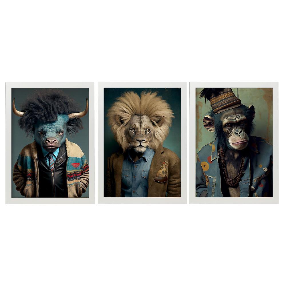 Nacnic Lámina De Arte De Pared Nacnic Con Diseño De León Búfalo Y Chimpanzee