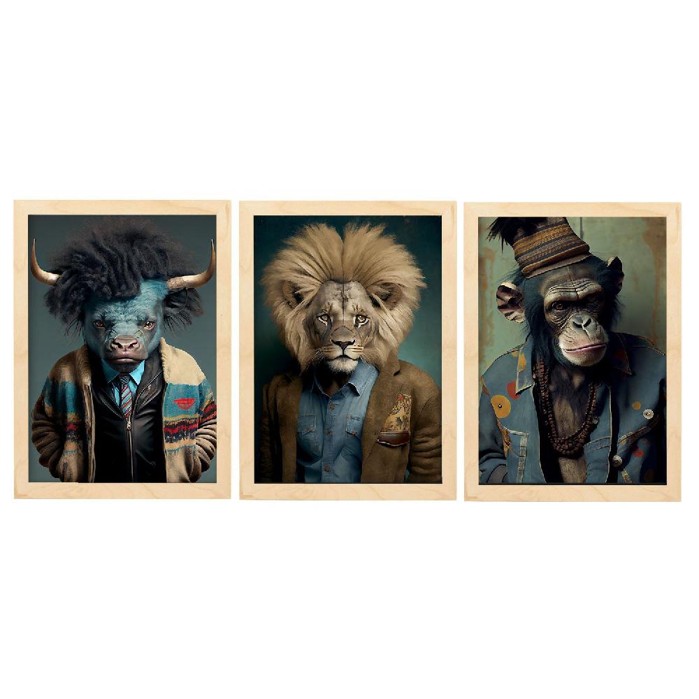 Nacnic Lámina De Arte De Pared Nacnic Con Diseño De León Búfalo Y Chimpanzee