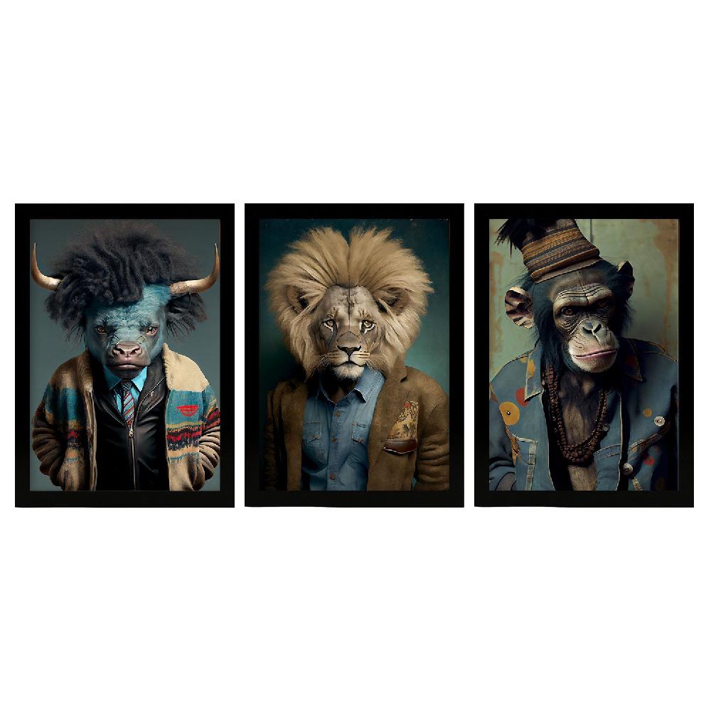nacnic Lámina de Arte de Pared Nacnic con Diseño de León Búfalo y Chimpanzee
