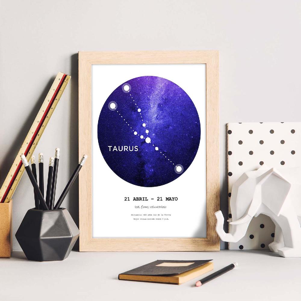 Nacnic Lamina De Constelación Taurus Con Fondo Blanco