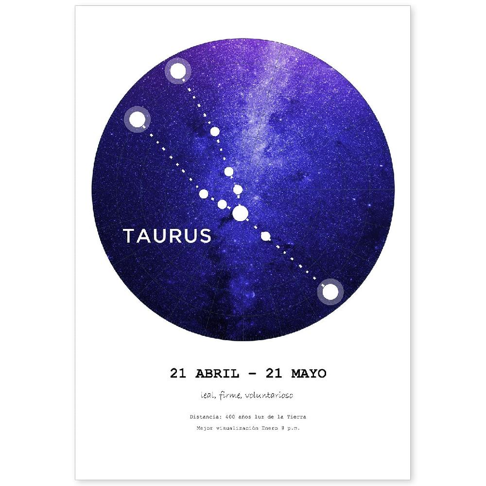 nacnic Lamina de constelación Taurus con fondo blanco