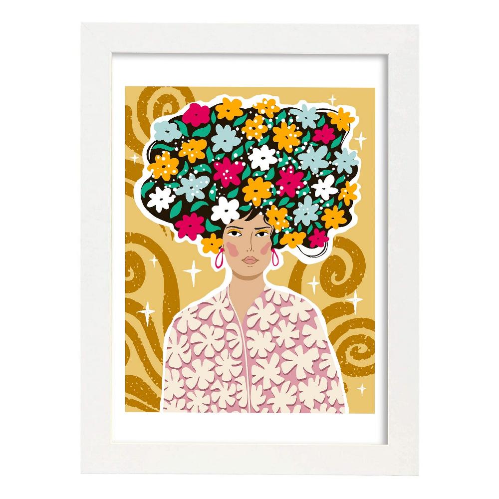 Nacnic Lámina De Dama Con Pelo Floral Para Diseño Estético De Hogar