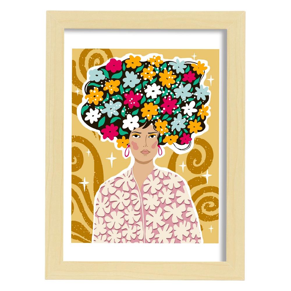 Nacnic Lámina De Dama Con Pelo Floral Para Diseño Estético De Hogar