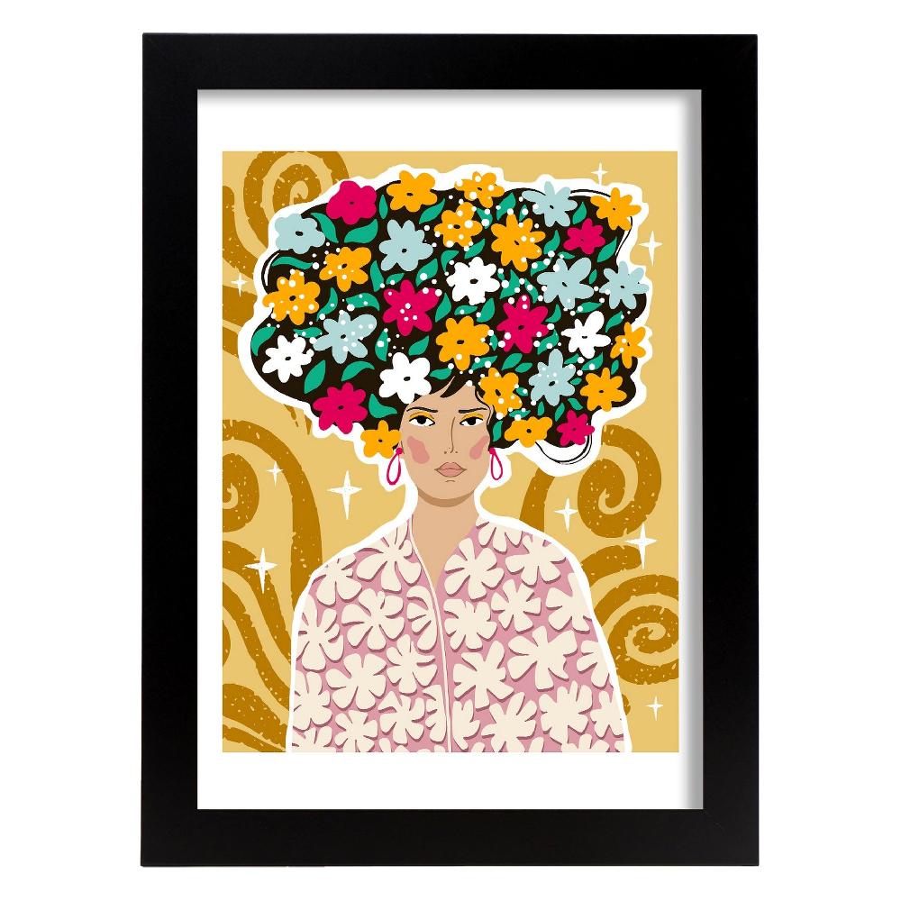 Nacnic Lámina De Dama Con Pelo Floral Para Diseño Estético De Hogar
