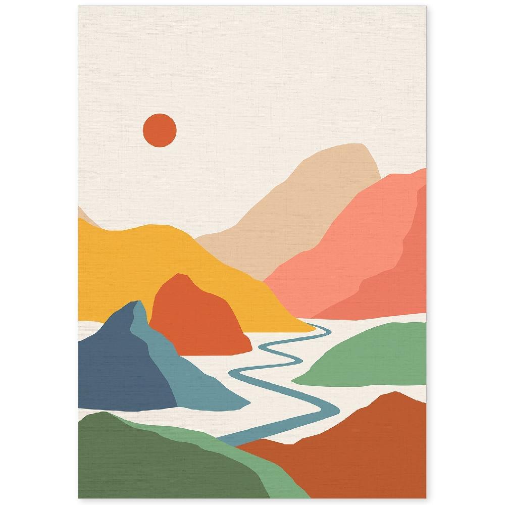 nacnic Lámina de decoración Rio Y Sol con dibujos de montañas a color