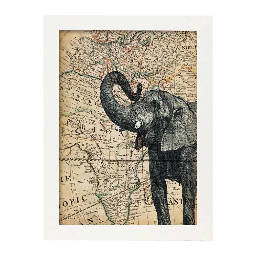 Nacnic Lámina De Elefante En África Con Mapas E Imágenes Vintage