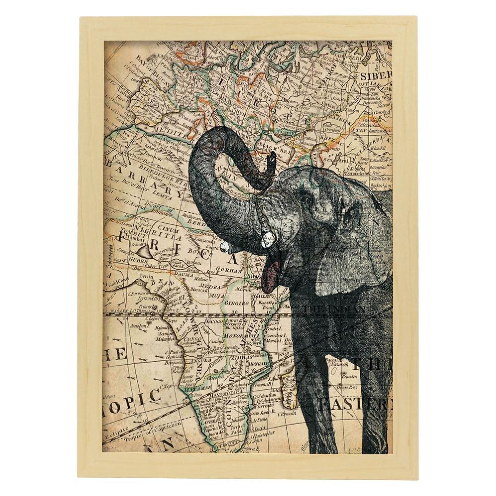 Nacnic Lámina De Elefante En África Con Mapas E Imágenes Vintage
