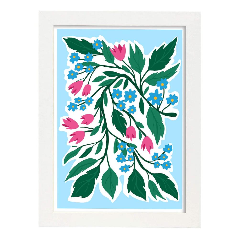 Nacnic Lámina De Flores Azules Y Rosas Y Diseño Estético De Pared