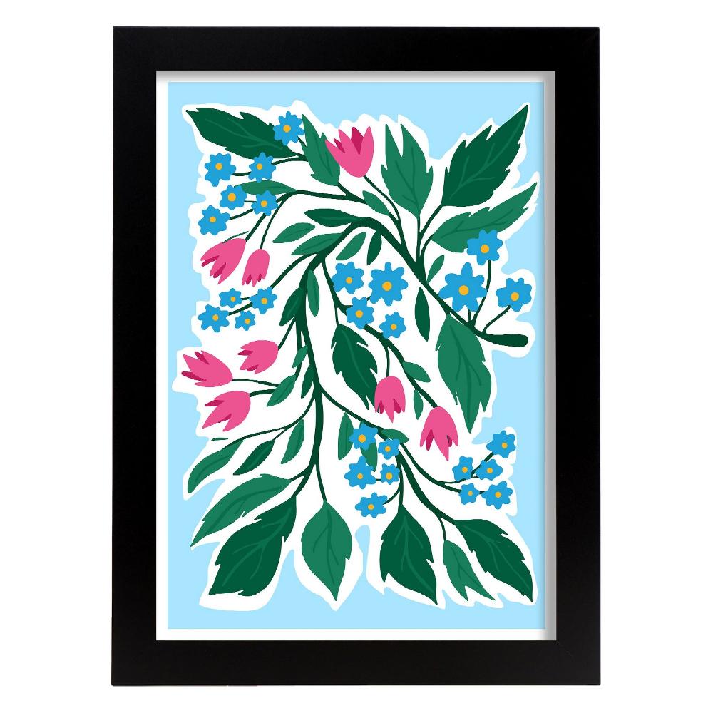 Nacnic Lámina De Flores Azules Y Rosas Y Diseño Estético De Pared