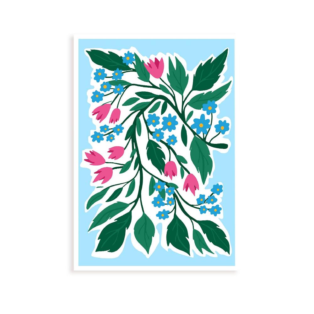 nacnic Lámina de Flores Azules y Rosas y Diseño Estético de Pared