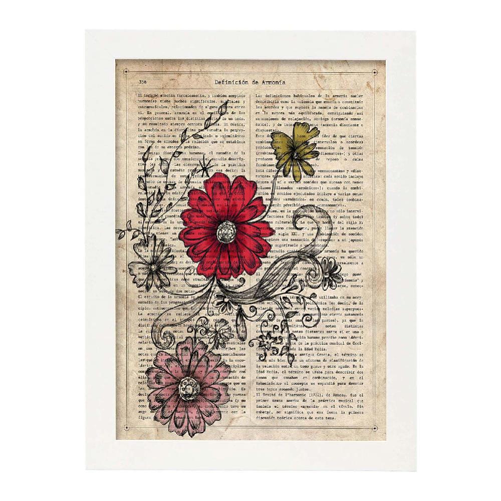 Nacnic Lámina De Flores Roja Y Rosa Con Diseño Antiguo Botánico
