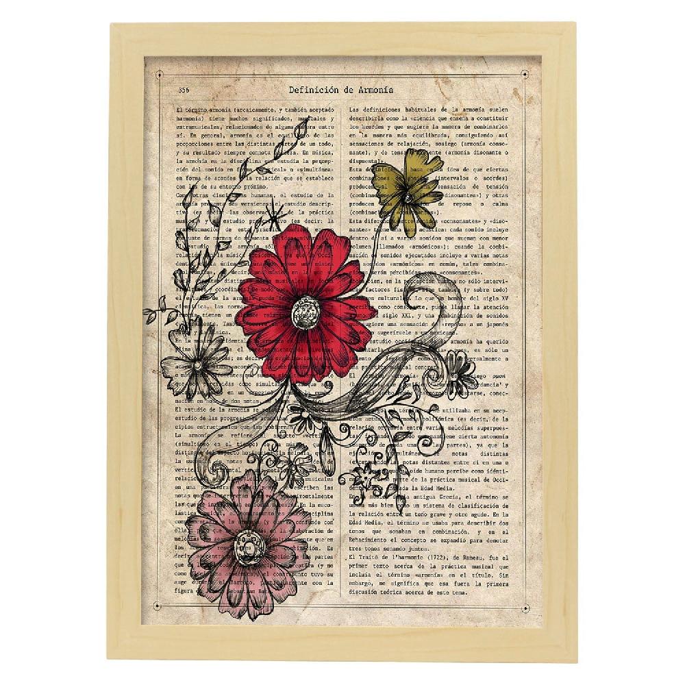 Nacnic Lámina De Flores Roja Y Rosa Con Diseño Antiguo Botánico