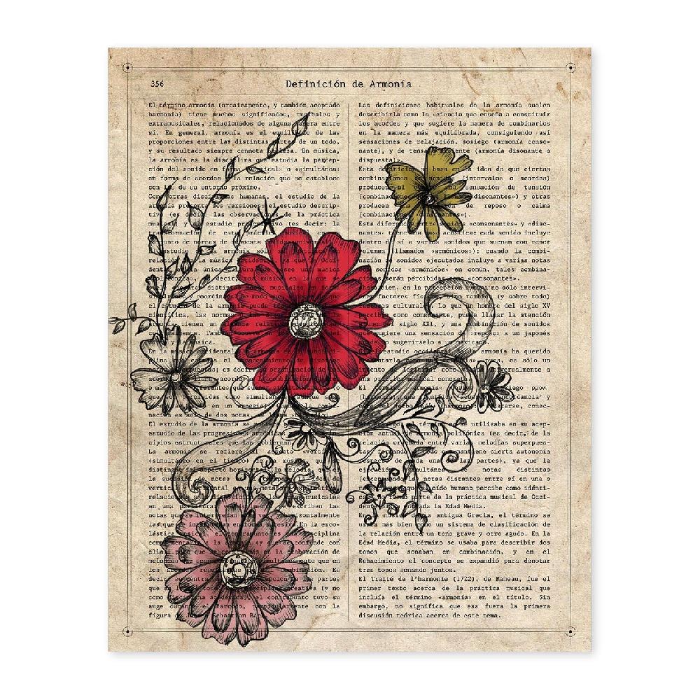 nacnic Lámina de Flores Roja y Rosa con Diseño Antiguo Botánico