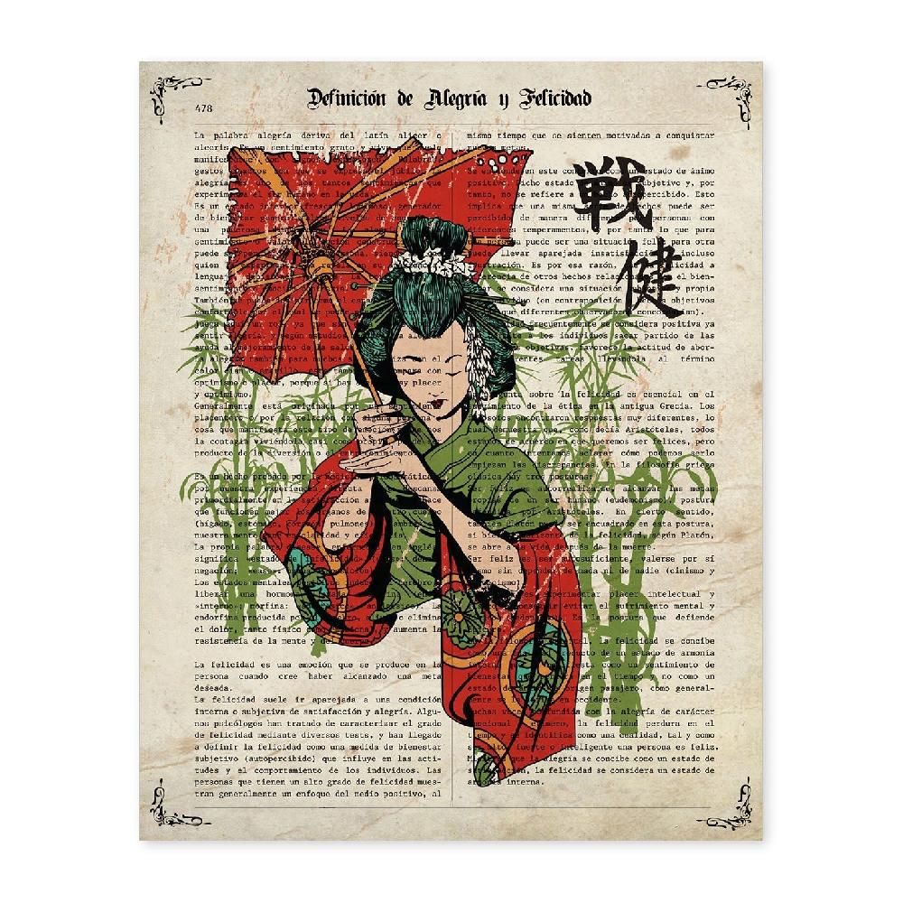 nacnic Lámina de Geisha con Paraguas y Cultura Japonesa
