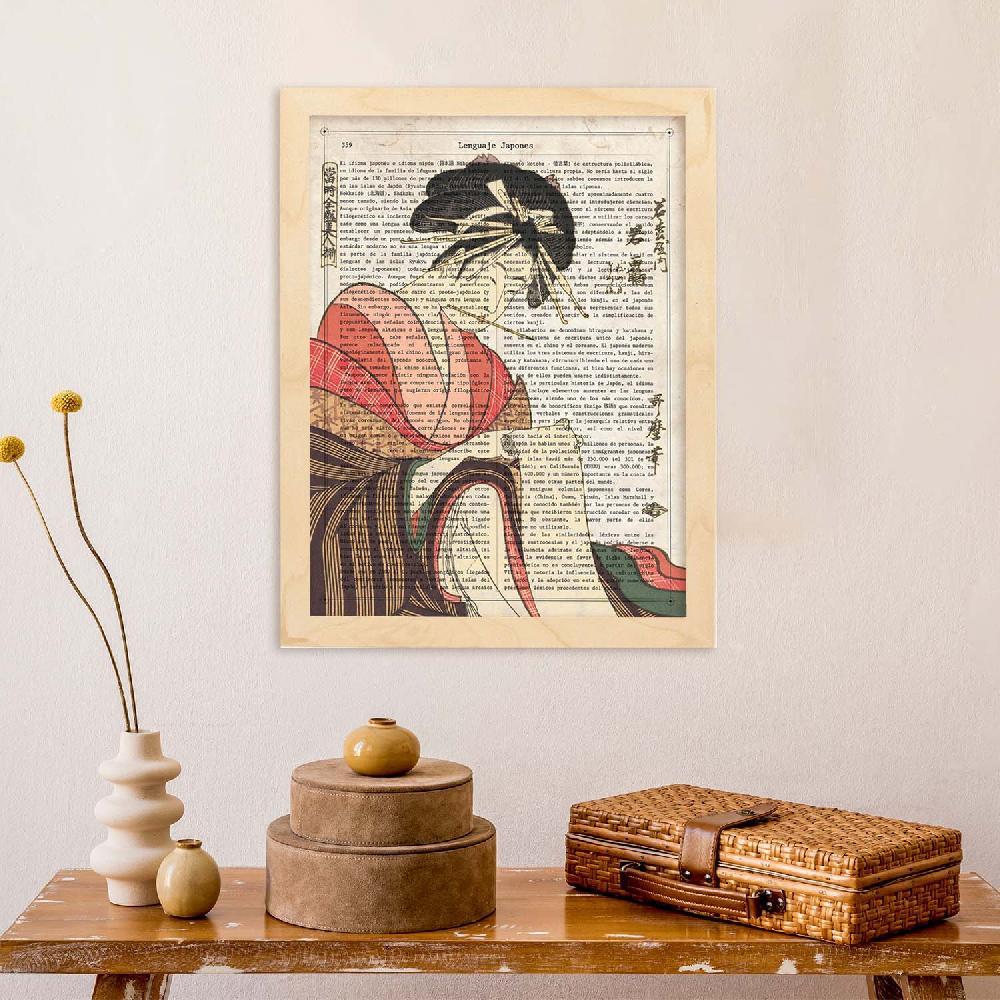 Nacnic Lámina De Geisha Escribiendo En Diseño Japonés