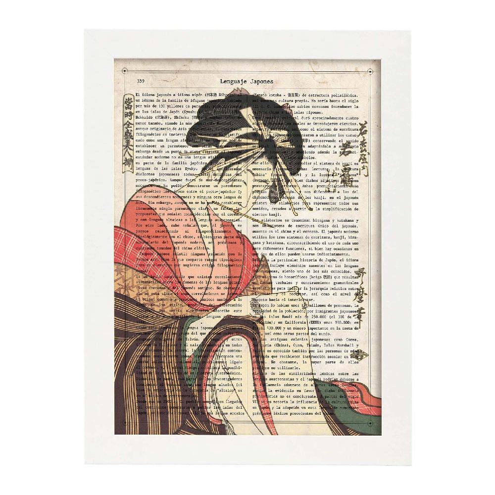 Nacnic Lámina De Geisha Escribiendo En Diseño Japonés