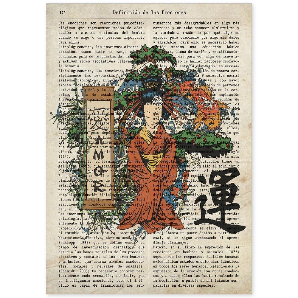 nacnic Lámina de Geisha Meditando con Diseño Japonés
