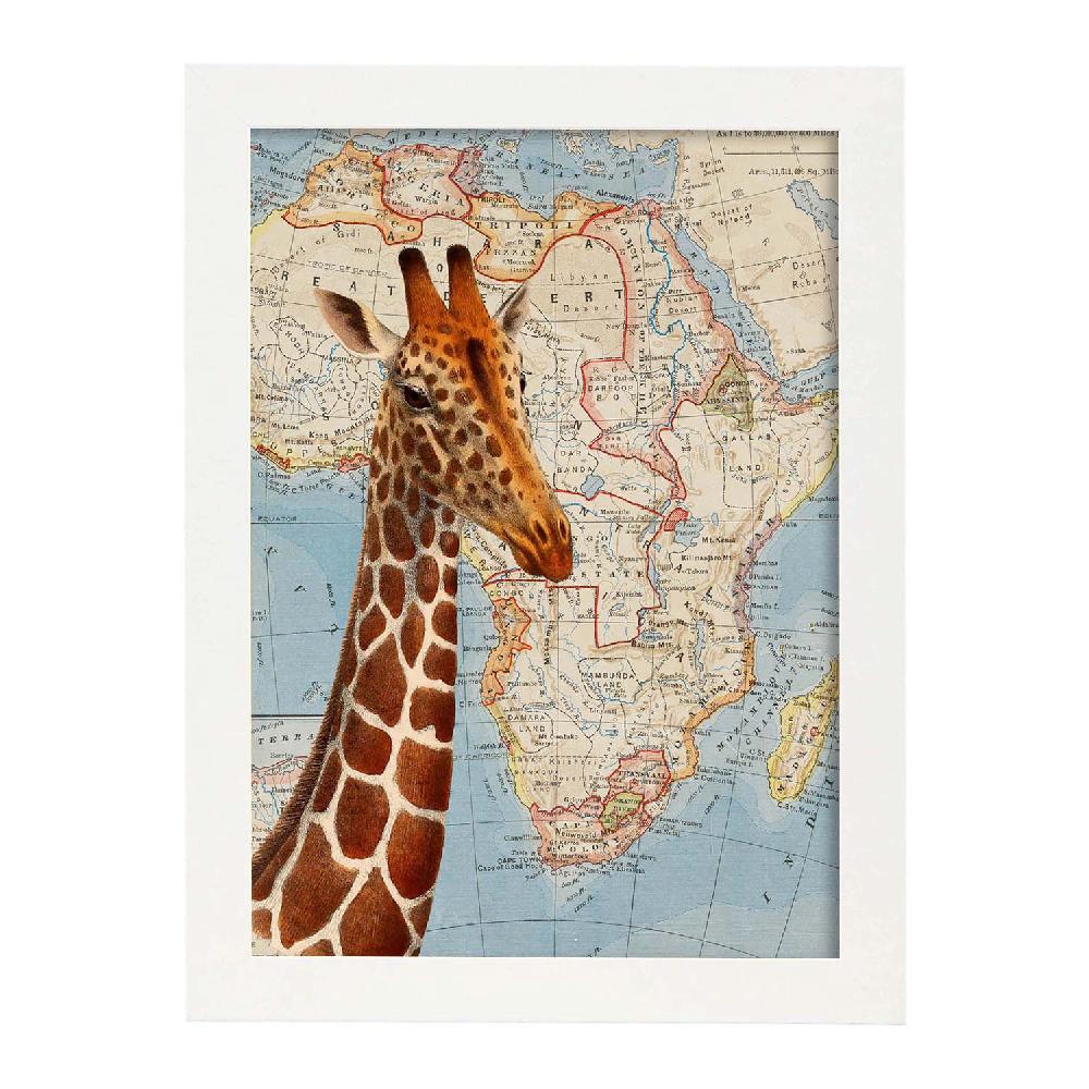 Nacnic Lámina De Girafa Sueña África Con Mapas Vintage