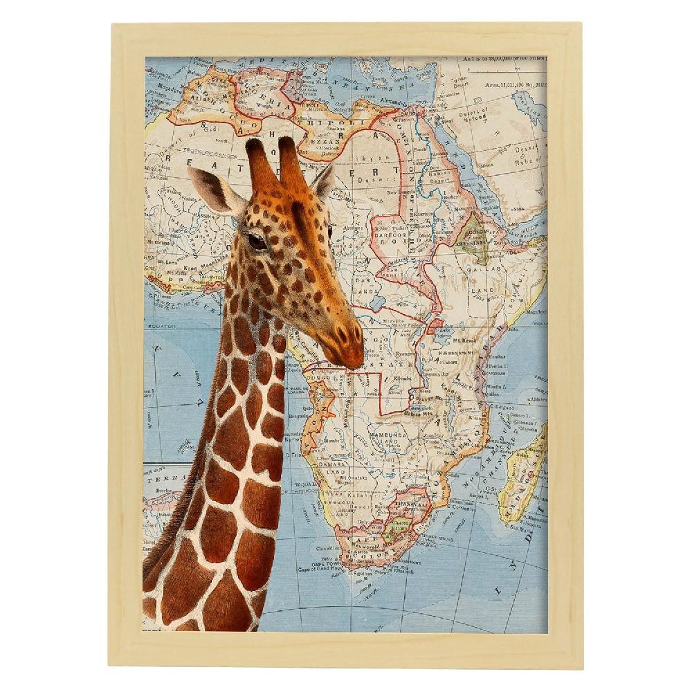 Nacnic Lámina De Girafa Sueña África Con Mapas Vintage