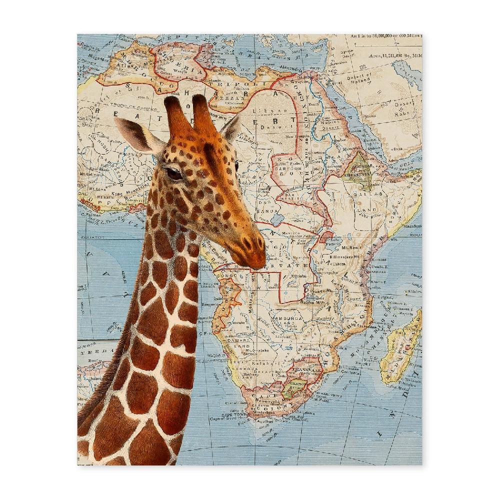 nacnic Lámina de Girafa Sueña África con Mapas Vintage