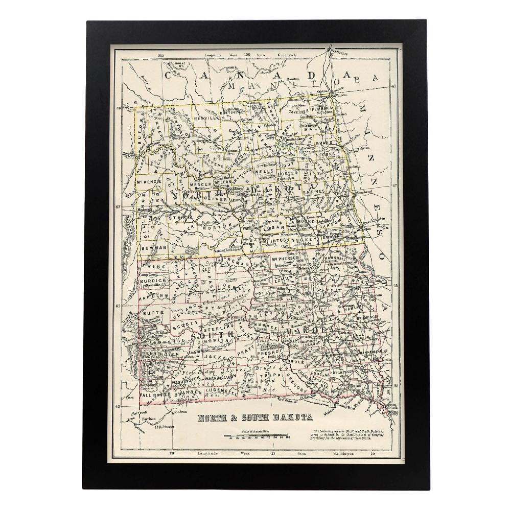 Nacnic Lámina De Los Estados De EE. UU. Dakota Del Norte Y Dakota Del Sur