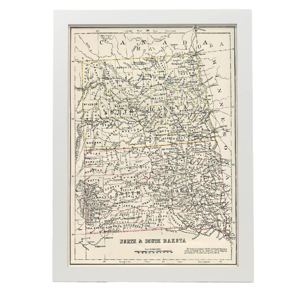 Nacnic Lámina De Los Estados De EE. UU. Dakota Del Norte Y Dakota Del Sur