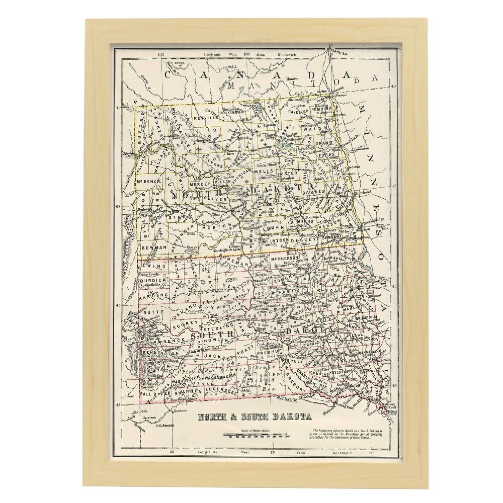 Nacnic Lámina De Los Estados De EE. UU. Dakota Del Norte Y Dakota Del Sur