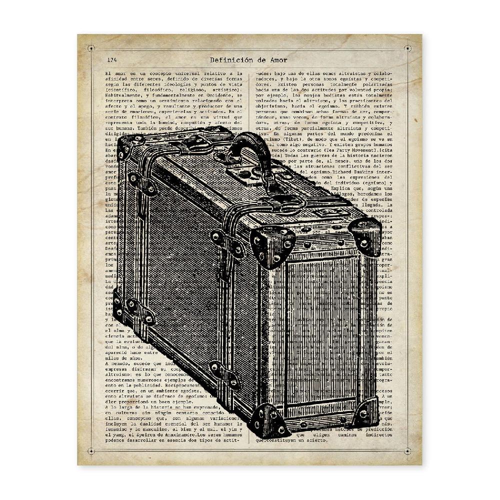 nacnic Lámina de Maleta Vintage con Objetos Antiguos