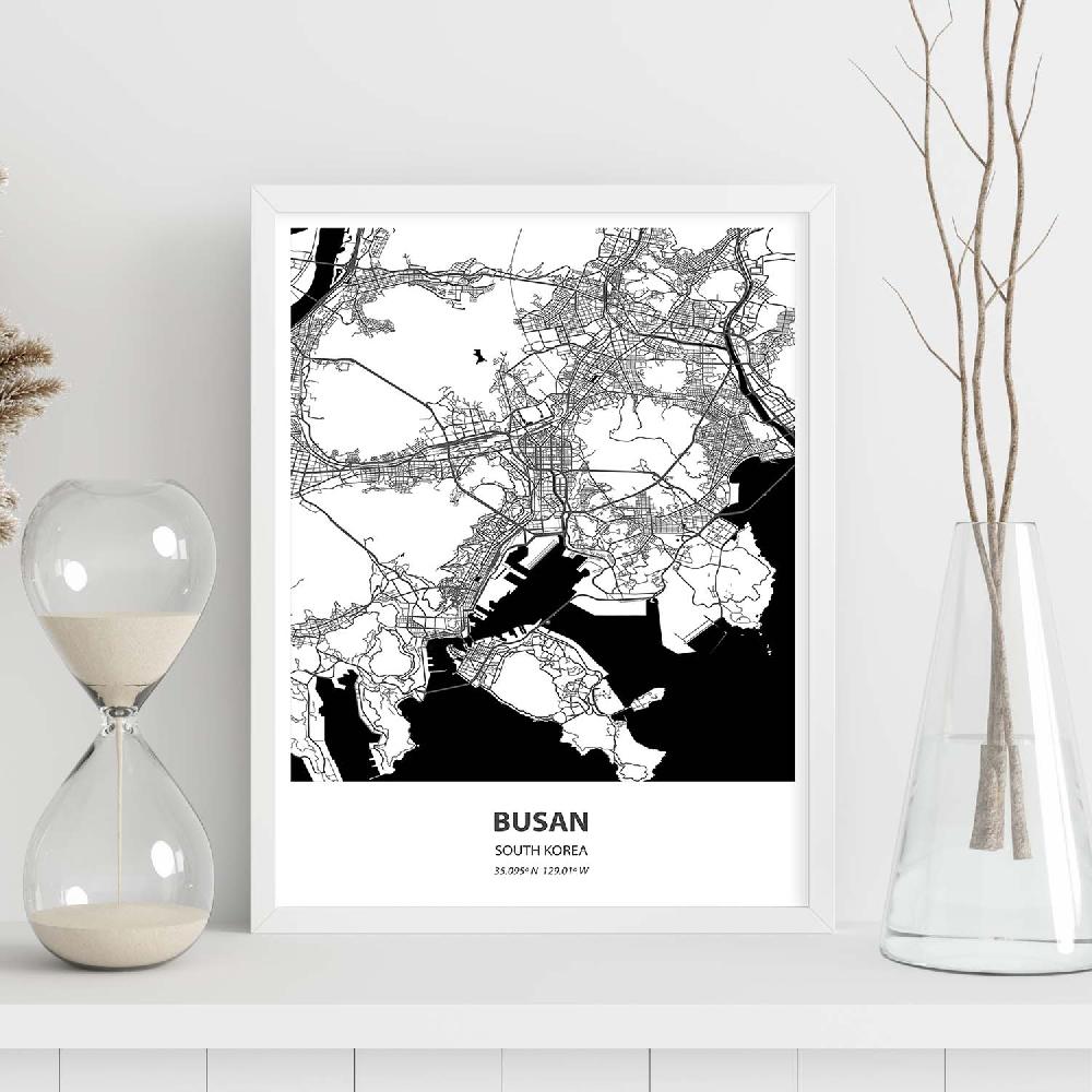 Nacnic Lámina De Mapa De Busan Corea Del Sur En Negro