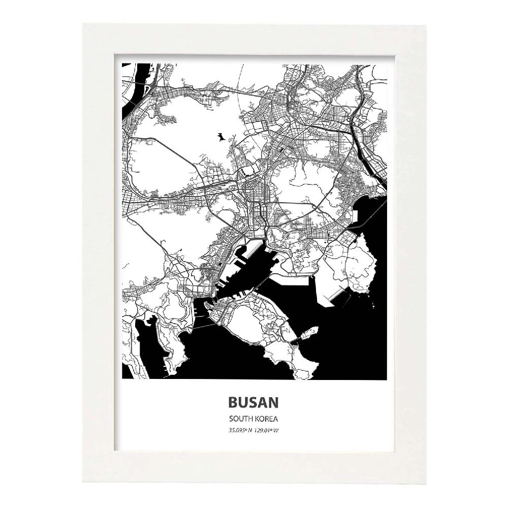 Nacnic Lámina De Mapa De Busan Corea Del Sur En Negro