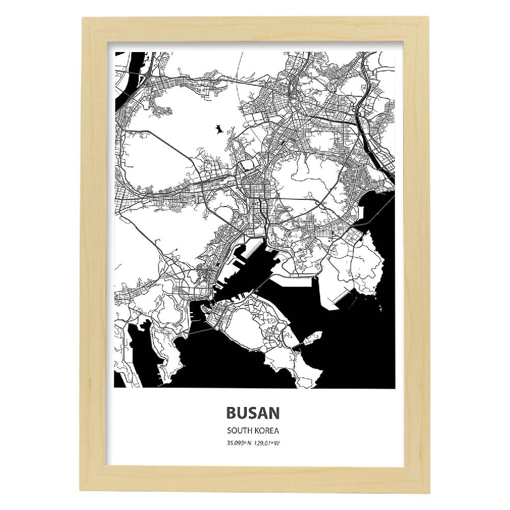 Nacnic Lámina De Mapa De Busan Corea Del Sur En Negro